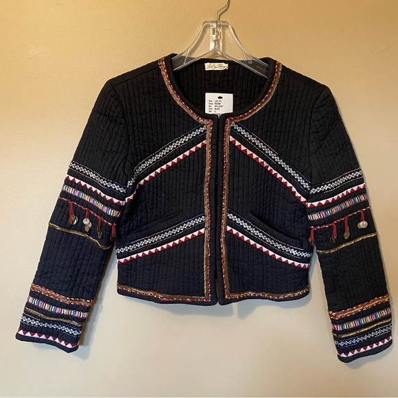 NWT LoveShackFancy Naya Jacket Quilted Embroidered Beaded Black Women's Size 0 - Picture 2 of 11